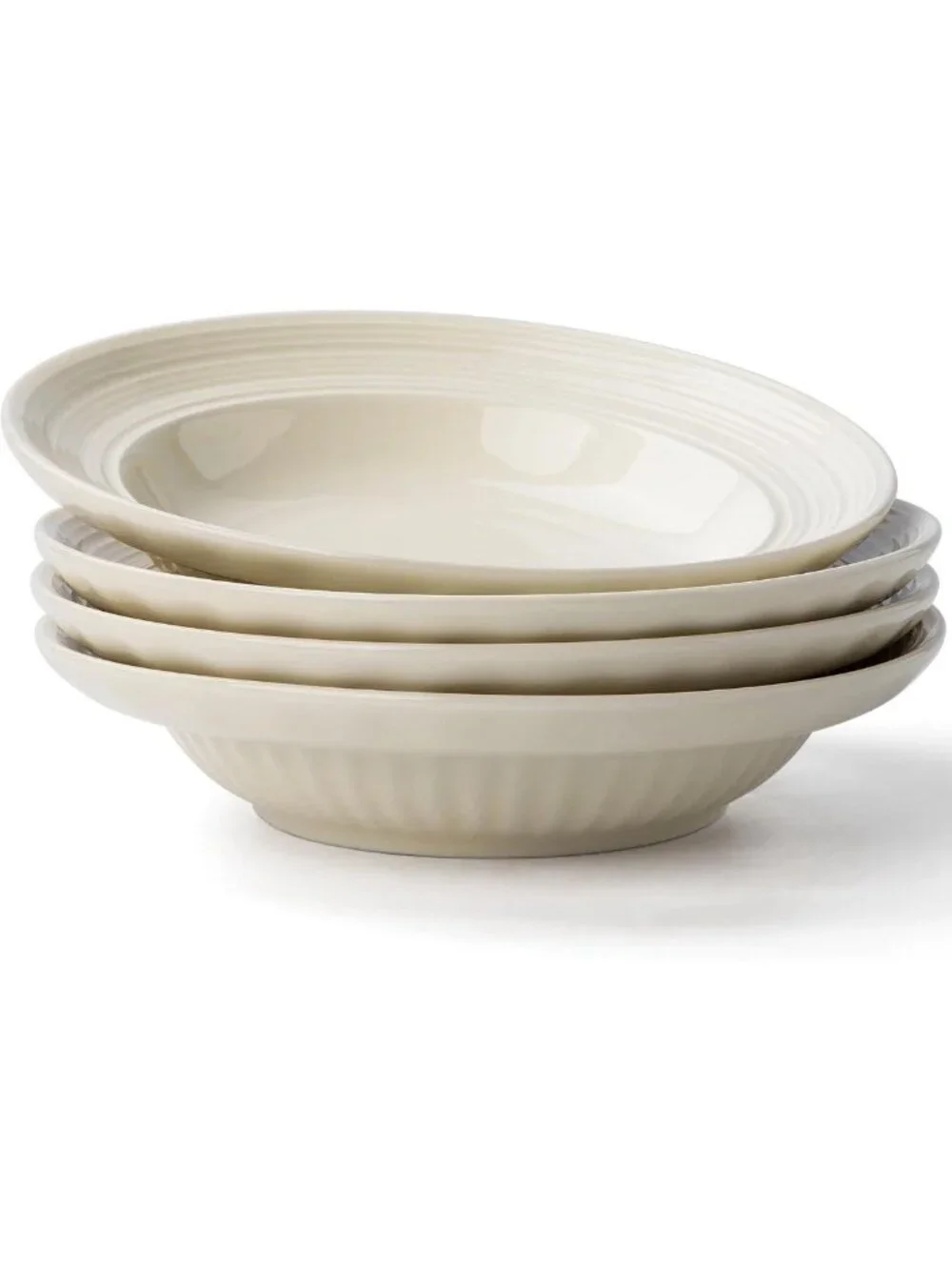 Set of 4 Wide Rim Soup Bowls, 11 oz, 8 Inch Cream Beige Dinnerware